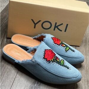 Yoki Women's Willas-71 Mule Light Denim Rose Embroidered New